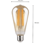 LED FILAMENT E27 EDISON DIMBAAR AMBER GLAS 6.5W-0