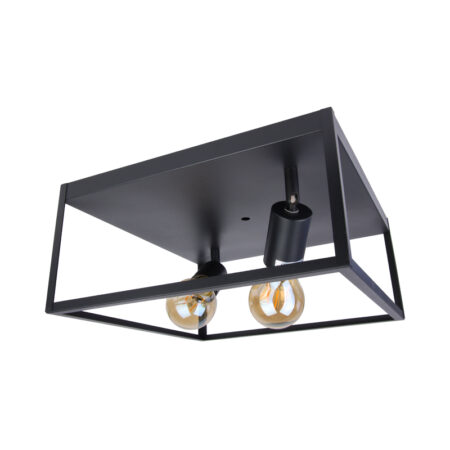 Vierkant zwart plafondlamp met twee lampen